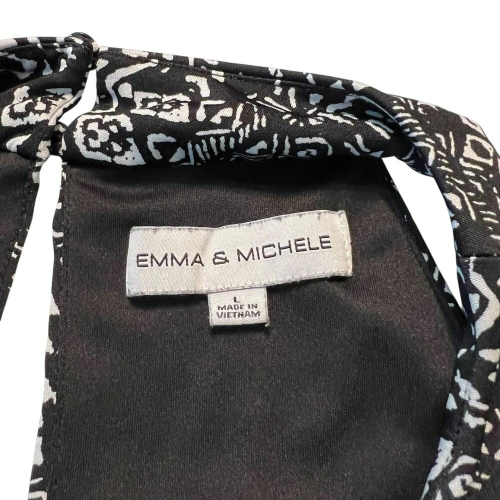 Emma & Michele Black White Jumpsuit Large Sleeveless Drawstring Waist Pockets - Picture 6 of 8